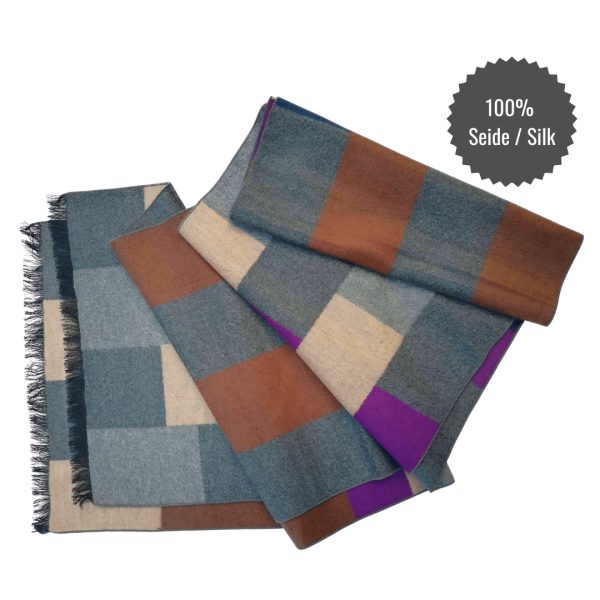 Seidenflanell Schal Patchwork Grau Braun Lila